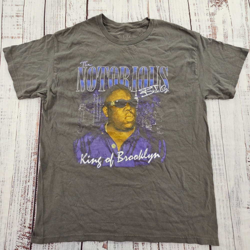 Notorious B.I.G. King of Brooklyn Gray Short Sleeve Cotton T-Shirt Men's L